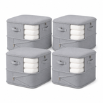 Four grey 22 litre collapsible bedding storage bags with clear windows, zips and handles
