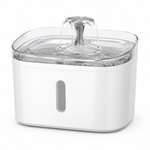 White circulating cat water fountain with clear water reservoir