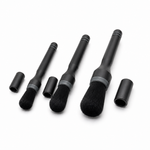 Three-piece soft car interior detailing brush set with protective caps