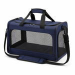 Blue foldable soft-sided pet travel carrier front view