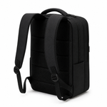 Black carry-on cabin backpack rear view with padded shoulder straps