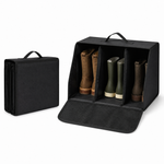 Black collapsible boot organiser shown folded and open