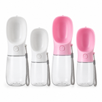 White and pink dog water bottles in two size options