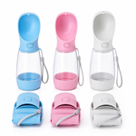 Foldable dog water bottles in blue pink and white