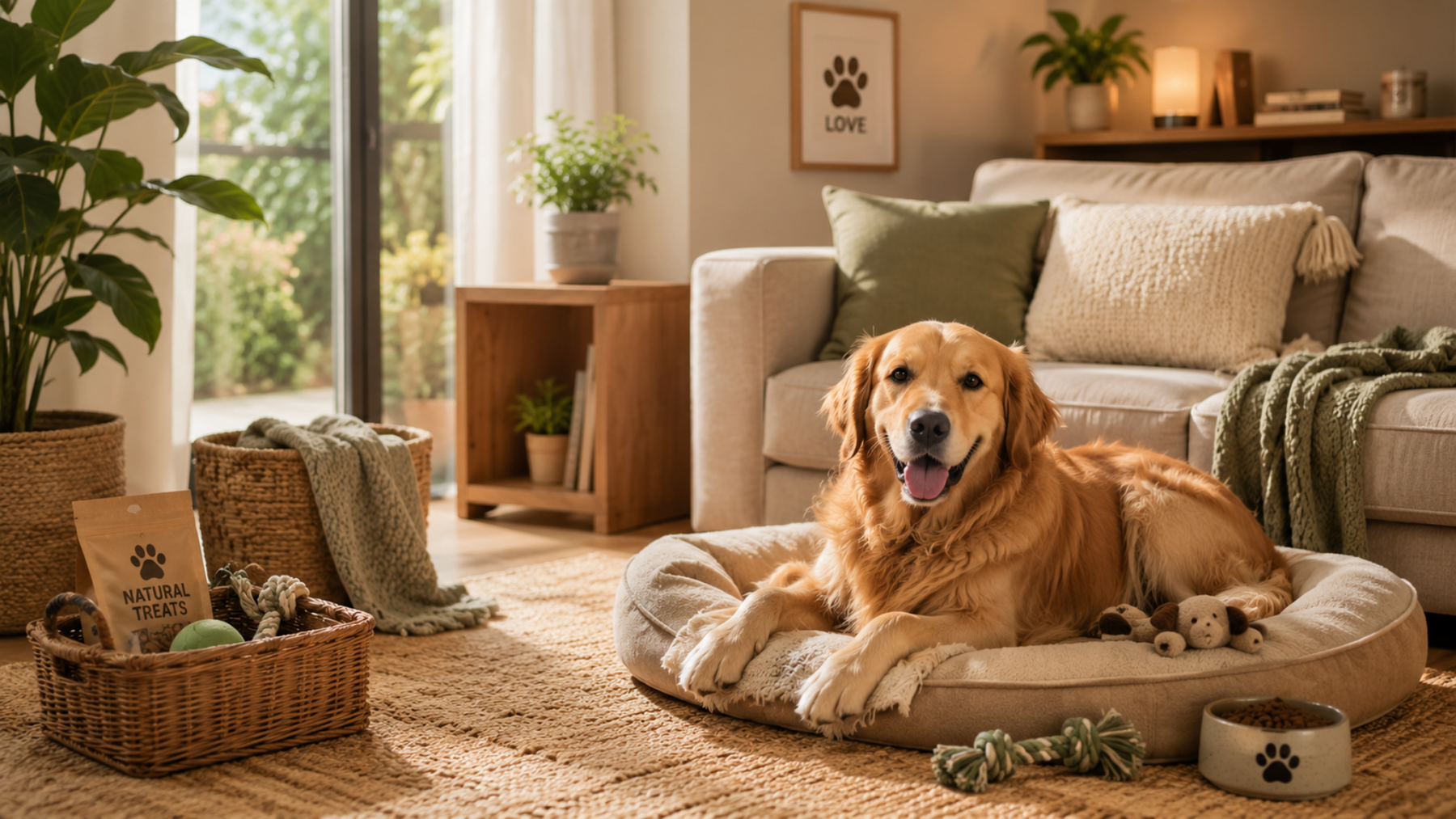 Dog and cat with practical pet essentials for everyday care
