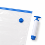 Vacuum storage bag blue valve and zip seal with manual hand pump